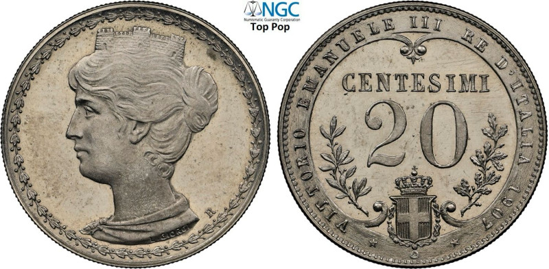 Regno d'Italia, Vittorio Emanuele III (1900-1943), 20 Centesimi 1907 Prova, RRRR...