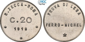 Regno d'Italia, Vittorio Emanuele III (1900-1943), 20 Centesimi 1918 Prova, RRRR Pag-312 Fe-Ni 21,5 mm 4 g, eccezionale esente dalle consuete ossidazi...