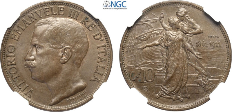 Regno d'Italia, Vittorio Emanuele III (1900-1943), 10 Centesimi 1911 Prova, RR P...