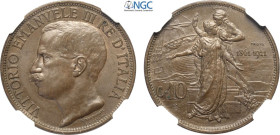 Regno d'Italia, Vittorio Emanuele III (1900-1943), 10 Centesimi 1911 Prova, RR Pag-325 Cu 30 mm 10 g. In Slab NGC MS65 BN (cert. 6647356018 second bes...