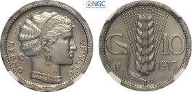 Regno d'Italia, Vittorio Emanuele III (1900-1943), 10 Centesimi 1915 Prova, RR Pag-333 Ni 19 mm 3 g, eccezionale, in Slab NGC MS66 (cert. 2829689006 s...