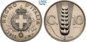 Regno d'Italia, Vittorio Emanuele III (1900-1943), 10 Centesimi 1915 Prova, scritta prova inclinata verso sinistra, RRRR Pag-341 Ni 19 mm 3 g, in Slab...