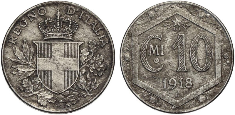 Regno d'Italia, Vittorio Emanuele III (1900-1943), 10 Centesimi 1918 Prova in Fe...