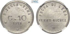 Regno d'Italia, Vittorio Emanuele III (1900-1943), 10 Centesimi 1918 Prova, RRRR Pag-346 Fe 19 mm 4 g, Eccezionale, in Slab NGC MS67