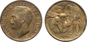 Regno d'Italia, Vittorio Emanuele III (1900-1943), 10 Centesimi 1919 Prova, RR Pag-349 Cu 22,5 mm 5,40 g, FDC