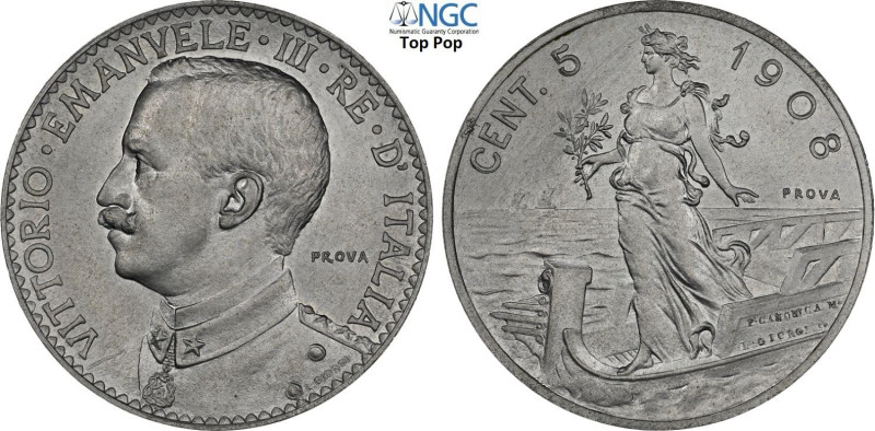Regno d'Italia, Vittorio Emanuele III (1900-1943), 5 Centesimi 1908 Prova in All...