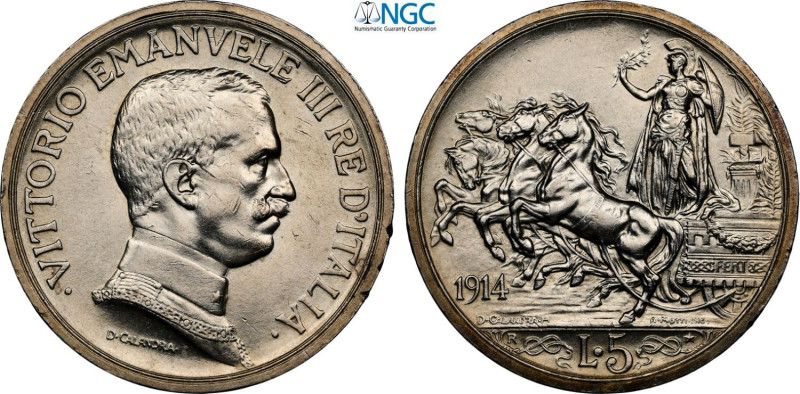 Regno d'Italia, Vittorio Emanuele III (1900-1943), 5 Lire 1914, RR Ag 37 mm 25 g...