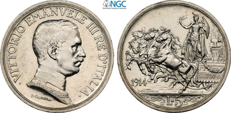 Regno d'Italia, Vittorio Emanuele III (1900-1943), 5 Lire 1914, RR Ag 37 mm 25 g...