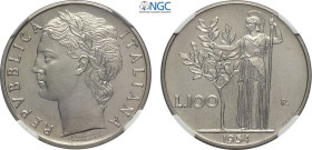Repubblica Italiana, Monetazione in Lire (1946-2001), 100 Lire 1954 Prova, RRR Pag-693 Ac 27,8 mm, eccezionale, in Slab NGC MS66
