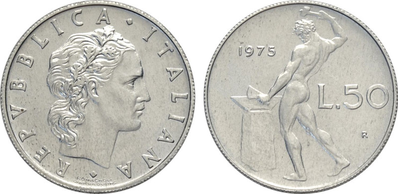 Repubblica Italiana, Monetazione in Lire (1946-2001), 50 Lire 1975 coniata in it...