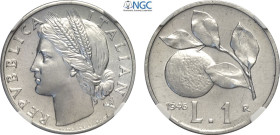 Repubblica Italiana, Monetazione in Lire (1946-2001), Lira 1946, Rara It 21,6 mm, in Slab NGC MS64