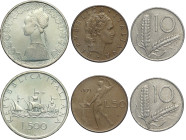 Repubblica Italiana, Monetazione in Lire (1946-2001), Lotto di 3 curiosità numismatiche: 10 Lire sd coniata con due rovesci (rarissimo errore di conio...