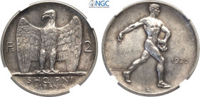 Albania, Ahmet Bey Zogu (1925-1939), 2 Franga Ari 1926, Roma Mint, Ag 27 mm 10,00 g, in Slab NGC MS63