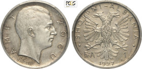 Albania, Ahmet Bey Zogu (1925-1939), Frang Ar 1927 Prova, Roma Mint, KM-PrA25 Ag 23 mm 5,00 g, in Slab PCGS SP63