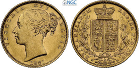 Australia, Victoria (1837-1901), Shield Sovereign 1881-S, Sydney Mint, Au 22 mm 7,98 g, in Slab NGC MS62