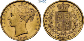 Australia, Victoria (1837-1901), Shield Sovereign 1885-S, Sydney Mint, Au 22 mm 7,98 g, in Slab NGC MS62