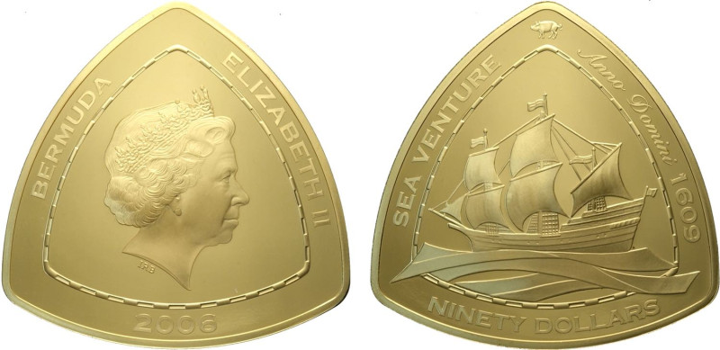 Bermuda, Elizabeth II (1952-2022), 90 Dollars 2006, London Mint, Mintage: 90, Au...