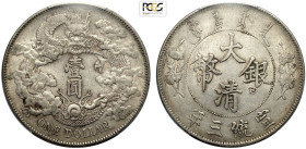 China Empire, Hsuan-t'ung (1909-1911), Dollar year 3 (1911), L&M-37 no period, extra flame, Ag 39 mm, 26,90 g, in Slab PCGS AU-Chop Mark