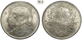 China, Republic (1912-1949), Dollar year 3 (1914), L&M-63 Ag 39 mm 26,40 g, in Slab PCGS MS62