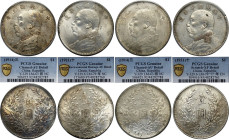 China, Republic (1912-1949), Lot of 4 Silver Dollar in Slab NGC details: 1914 (2 x AU), 1921 (XF and AU)