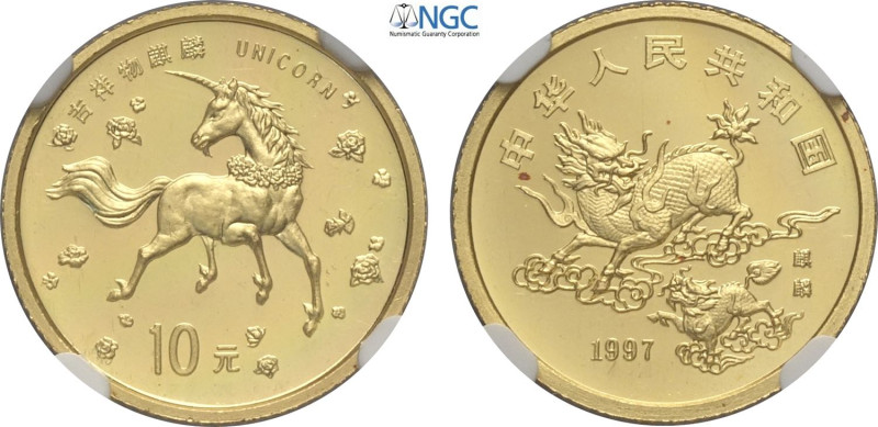 China, People's Republic (1949-), 10 Yuan 1997 Unicorn, Mintage: 5000, Au (.999)...