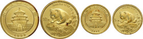 China, People's Republic (1949-), Lot of 2 Gold Panda series 1999: 10 Yuan (1/10 Oz), 5 Yuan (1/20 Oz), FDC/Proof