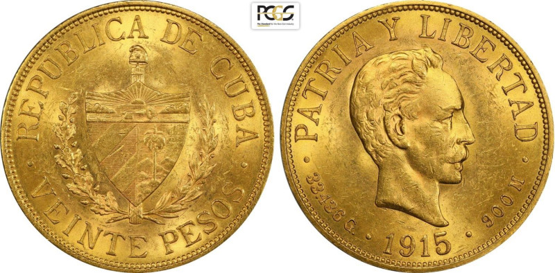 Cuba, First Republic (1902-1906, 1909-1959), 20 Pesos 1915, Philadelphia Mint, A...