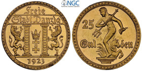 Danzig, Free City (1920-1939), 25 Gulden 1923, RR Au 22 mm 7,99 g, in Slab NGC PF62
