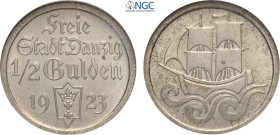Danzig, Free City (1920-1939), Proof 1/2 Gulden 1923, Ag 20 mm 2,5 g, in Slab NGC PF64