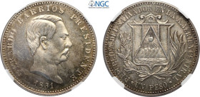 El Salvador, Republic (1841-), Silver Peso 1861 (restrike 1971), KM-X5c Ag 37 mm 25 g, in Slab NGC PF64