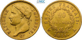 France, Napoleon I (1799-1814), 20 Francs 1811-A, Paris mint, Au 21 mm 6,45 g, in Slab NGC AU50