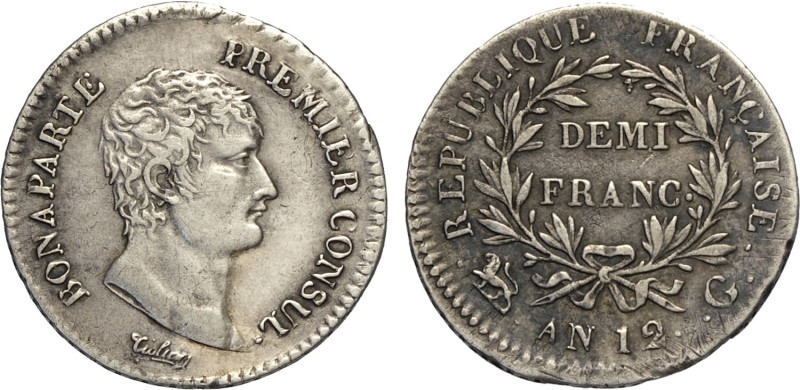 France, Napoleon I (1799-1814), 1/2 Franc AN 12-G, Geneve mint, Rara Gad-394 Ag ...