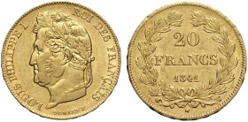 France, Louis Philippe (1830-1848), 20 Francs 1841-W, Lille mint, Au 21 mm 6,45 g, BB-SPL