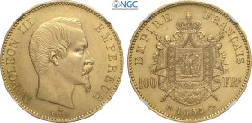 France, Napoleon III (1852-1870), 100 Francs 1855-BB, Strasbourg mint, Mintage: 5031, Rare Au 35 mm 32,26 g, in Slab NGC MS61