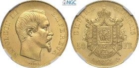 France, Napoleon III (1852-1870), 50 Francs 1855-A, Paris mint, Au 28 mm 16,13 g, di eccezionale qualità per il tipo, in Slab NGC MS65 (cert. 57879920...