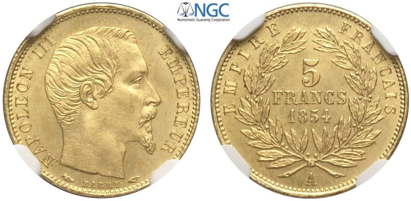 France, Napoleon III (1852-1870), 5 Francs 1854-A, Paris mint, Au 14,4 mm, conse...