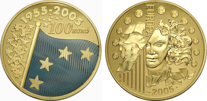 France, Fifth Republic (1958-), 100 Euro 2005 Flag of Europe, mintage: 99, Au 50...