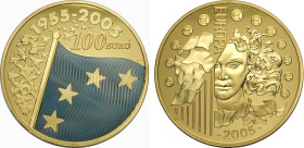France, Fifth Republic (1958-), 100 Euro 2005 Flag of Europe, mintage: 99, Au 50 mm 155,5 g (5 Oz), with original box and certificate number 72 of 99,...