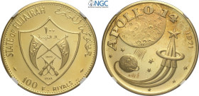 Fujairah, Muhammad bin Hamad al-Sharqi (1952-1974), 100 Riyals 1970, mintage: 550, KM-25 Au 35,5 mm 20,73 g, in Slab NGC PF68 Ultra Cameo