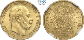 Germany Prussia, Wilhelm I (1861-1888), 10 Mark 1872-C, Frankfurt am Main Mint, Au 19,5 mm 3,98 g, di gran qualità per il millesimo, in Slab NGC MS65 ...