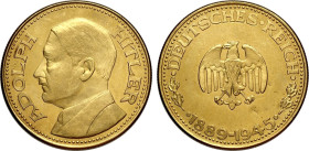 Germany, Medal Adolf Hitler 1889-1945 (presumably minted in the 70s), Colbert-, Au 35 mm 32,08 g, di piccole imperfezioni di metallo al rovescio, q.FD...