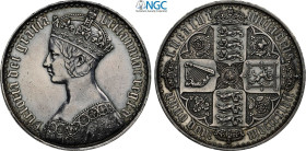 Great Britain, Victoria (1837-1901), Gothic Crown 1847 "Undecimo", Mintage 8000, Ag 38,61 mm 28,28 g, old cleaning but nice patina, in Slab NGC Proof ...