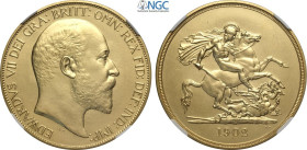 Great Britain, Edward VII (1901-1910), 5 Pounds 1902, London Mint, Au 36 mm 39,94 g, in Slab NGC PF61 Matte
