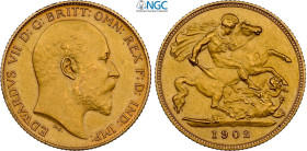Great Britain, Edward VII (1901-1910), Half Sovereign 1902, Au 19,2 mm 3,99 g, in Slab NGC PF61 Matte