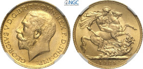 Great Britain, George V (1910-1936), Sovereign 1925, London Mint, Au 22 mm 7,99 g, eccezionale, in Slab NGC MS66