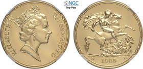 Great Britain, Elizabeth II (1952-2022), 5 Pounds 1985, London Mint, Au 36 mm 39,94 g, In Slab NGC MS70 Top Pop! (cert. 6647231017)