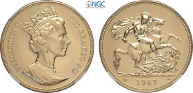 Great Britain, Elizabeth II (1952-2022), 5 Pounds 1987, London Mint, Mintage: 5694, Au 36 mm 39,94 g, in Slab NGC MS68 Deep Prooflike
