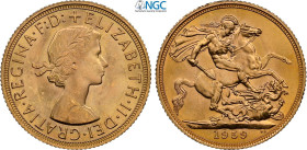 Great Britain, Elizabeth II (1952-2022), Sovereign 1959, London Mint, Au 22 mm 7,99 g, in Slab NGC MS64