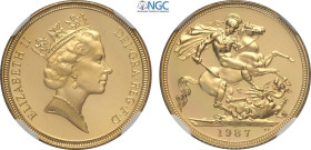 Great Britain, Elizabeth II (1952-2022), Proof Sovereign 1987, London Mint, Au 22 mm 7,99 g, in Slab NGC PF69 Ultra Cameo