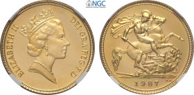 Great Britain, Elizabeth II (1952-2022), Proof Half Sovereign 1987, London Mint, Au 19,3 mm 3,99 g, in Slab NGC PF68 Ultra Cameo